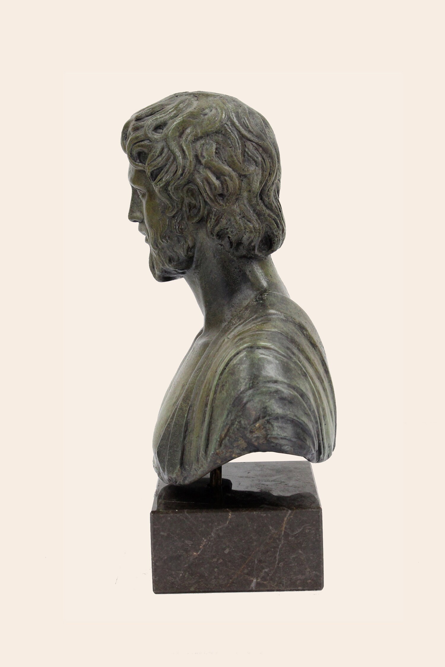 Escultura de Esculapio bronce Busto de gran dios de la medicina y curación 