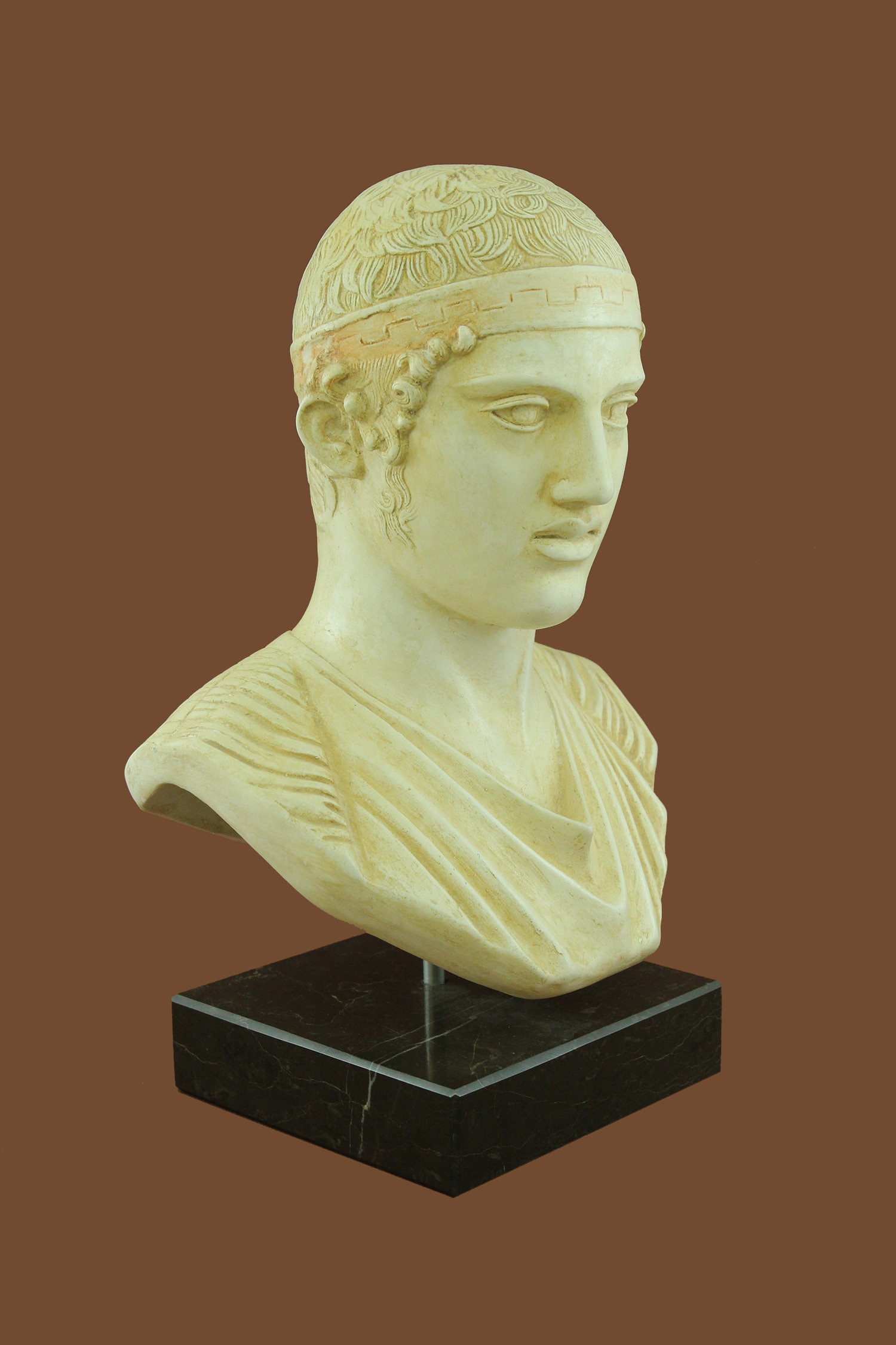 【ヴインテージ品2点】ギリシャ神話 胸像と戦車(刻印入り) オブジェ 2点セット デルフィの戦車乗りの像 ヘニオコスの胸像 石膏彫刻 博物館複製 収集