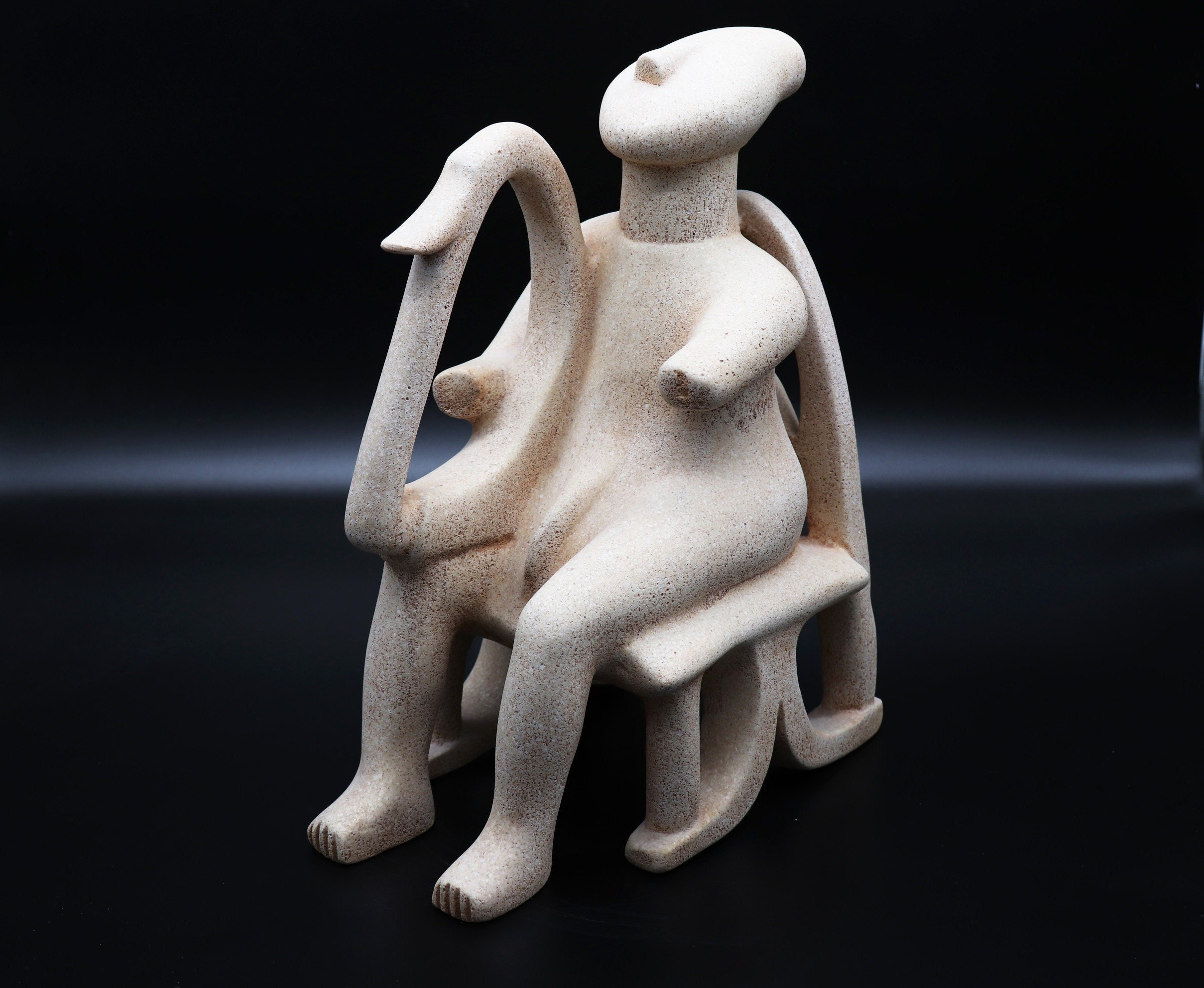 Cycladic Harpist statue, ancient Greek music art inspired large porestone statue, perfect home decor room decoration