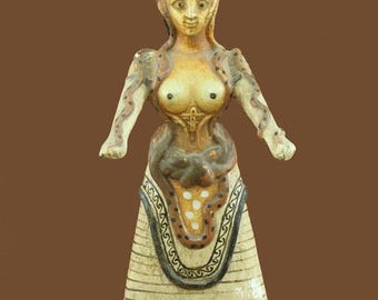 ミノアの蛇の女神：手作りのテラコッタ彫刻 - 古代クレタ島から