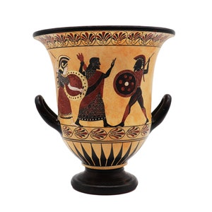 Greek pottery, Krater Vase, Black Figure Pottery, Ancient Greek Vase, Amphora with Achilles, Handmade replica, Ceramic vases, Krater Vessel image 2