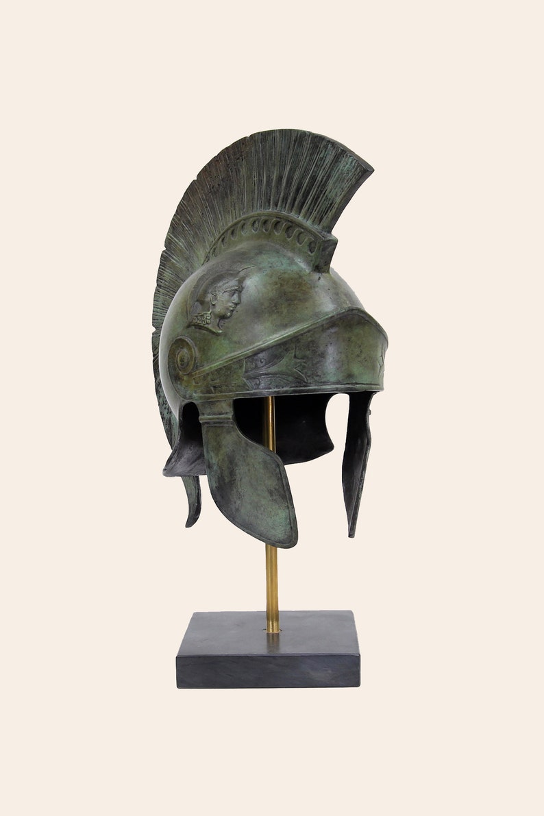Athenian Roman Full Size Helmet Solid Aged Bronze Ancient Greek Attic Chalkidean Casque Museum Reproduction Greek Handmade Artifact image 2