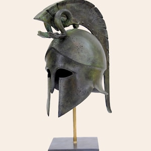 Spartan Corinthian Helmet, Greek Warrior Helmet With Snakes, Solid Bronze Ancient Greek Helmet Trojan War Home Decor