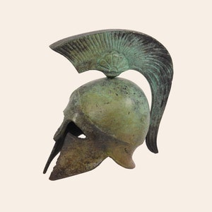 Spartan Helmet Anthemion Crest Greek Bronze Sculpture Hellenic Museum Reproduction Helmet Original Artwork Veridigris