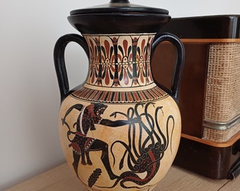 古代ギリシャ、アンフォラの花瓶、ヘラクレスとレルネのヒュドラ、黒像