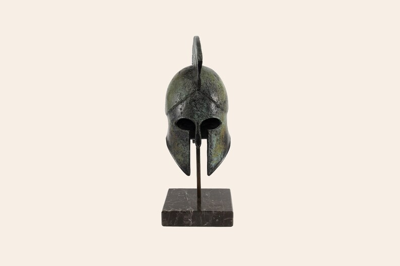 Meandros Crested Helmet Ancient Greek Bronze Corinthian Helmet Greek Key Sculpture Greek Museum Reproduction Handmade Artifact Verdigris