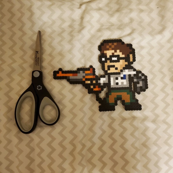 Angry Video Game Nerd with Blaster Perler Bead Sprite