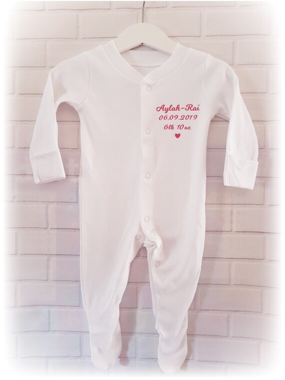 Personalised new baby baby grow all in 