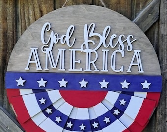 God Bless America Bunting/Laser Cut Door Hanger/16" Door Sign