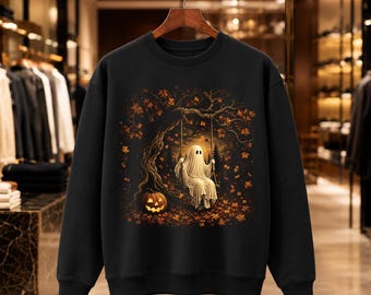 Halloween Sweatshirt, Vintage Ghost Crewneck, Haunted House Pumpkin Skeleton, Spooky Season Sweater, Halloween Gift