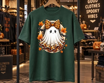Leopard Print Ghost,  Spooky Season Tee, Fall Festival Outfit