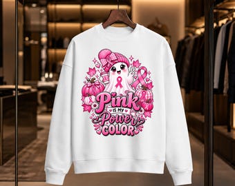 Pink Is My Power Color Shirt, Breast Cancer Awareness T-Shirt, Pink Ghost Sweatshirt, Pink Ribbon Fall Shirt, Cancer Support Gift