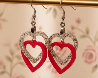 Connected Double Hearts Acrylic earrings
