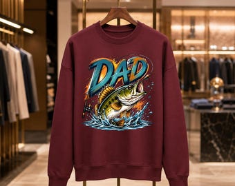 Bass Fishing Dad Sweatshirt, Large Bass Jumping Design, Outdoor Gift, Angler's Tee