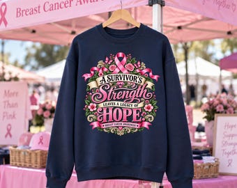 Breast Cancer Survivor Sweatshirt, Strength Hope Pink Ribbon Crewneck