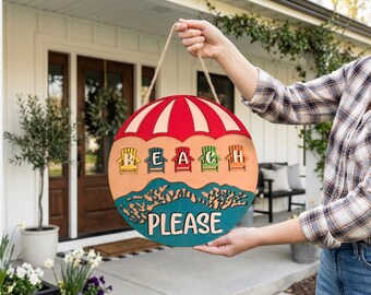Beach Please Laser Cut Door Hanger