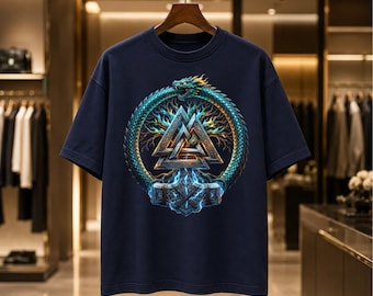 Norse Mythology Dragon & Valknut T-Shirt - Thors Hammer Graphic Tee