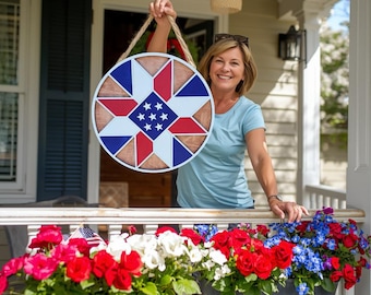 Patriotic Barn Quilt Door Hanger/Laser Cut Wood Round