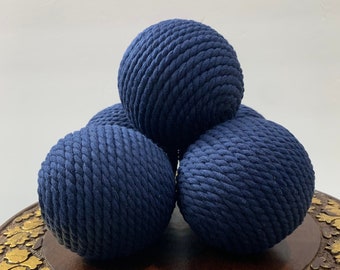 Navy Blue Nautical Decorative Rope Ornament Balls, Wreath Attachments, Navy Rope Decor, Bowl Filler, Vase Fillers, Tiered Tray Decor, Orbs