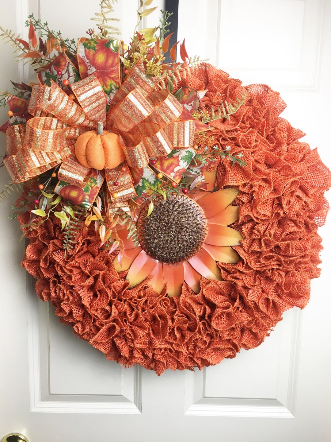 Fall Wreath for Front Door, Fall Door Decor, Rustic Orange Sunflower ...