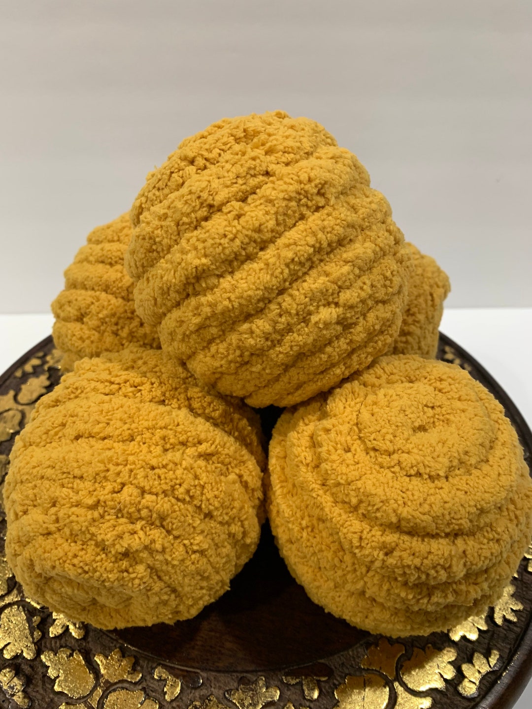 Mustard Yellow Decorative Yarn Ornament Balls, Wreath Attachment, Fall