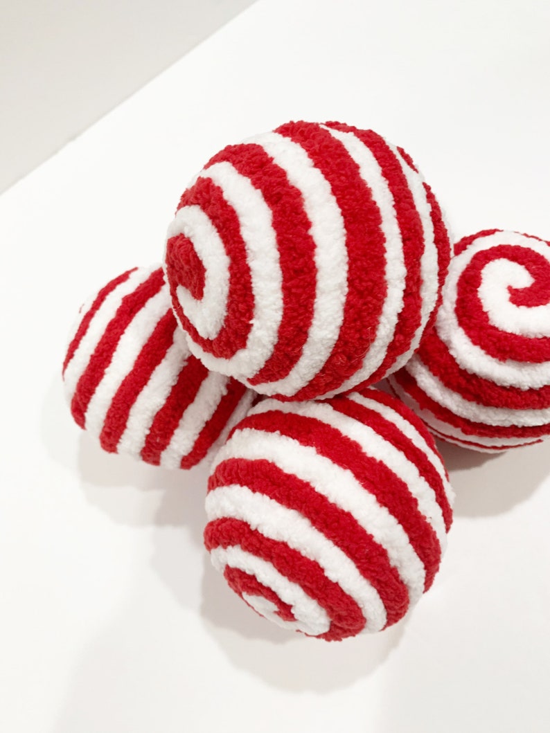 Red and White Decorative Ornament Balls Candy Cane Swirly Etsy