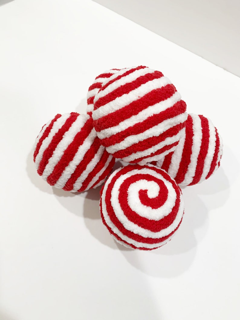 Red and White Decorative Ornament Balls Candy Cane Swirly Etsy