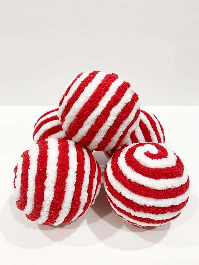 Red and White Decorative Ornament Balls Candy Cane Swirly Etsy
