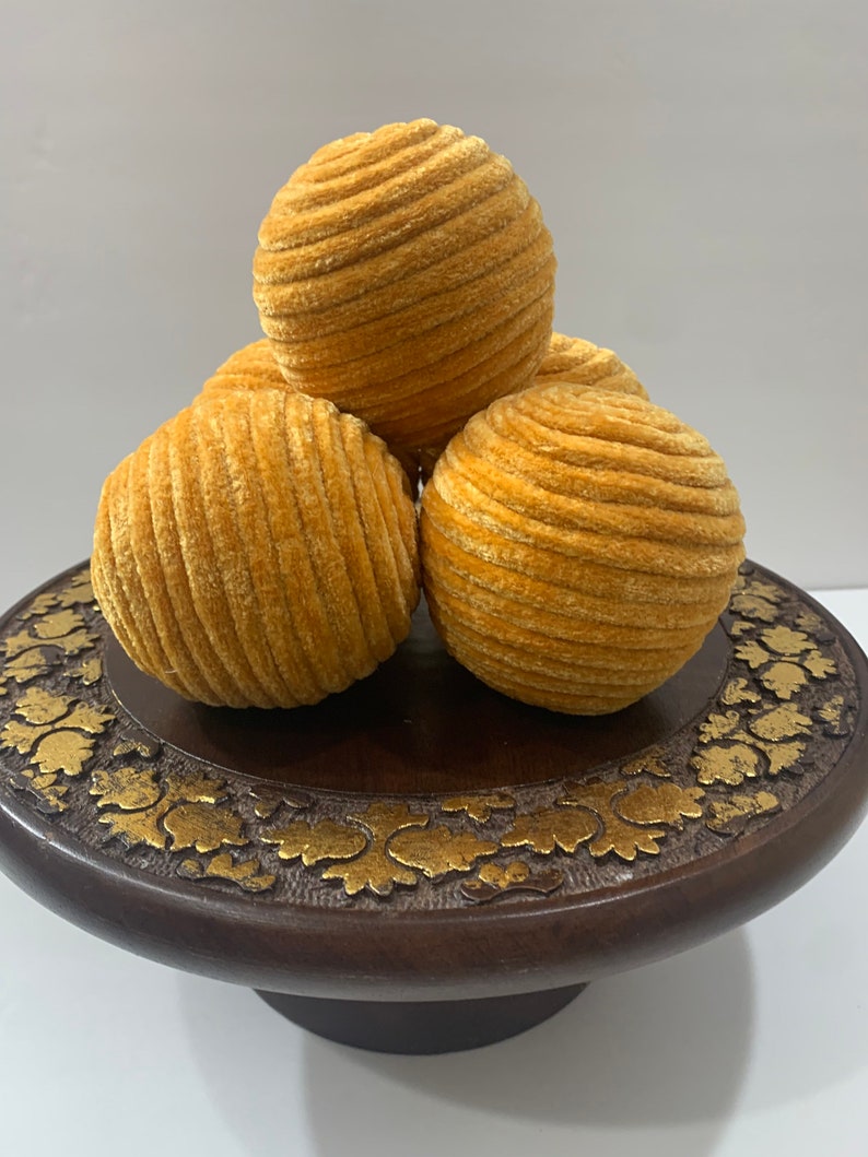Mustard Yellow Velvet Balls Decorative Yarn Ornament Balls Etsy