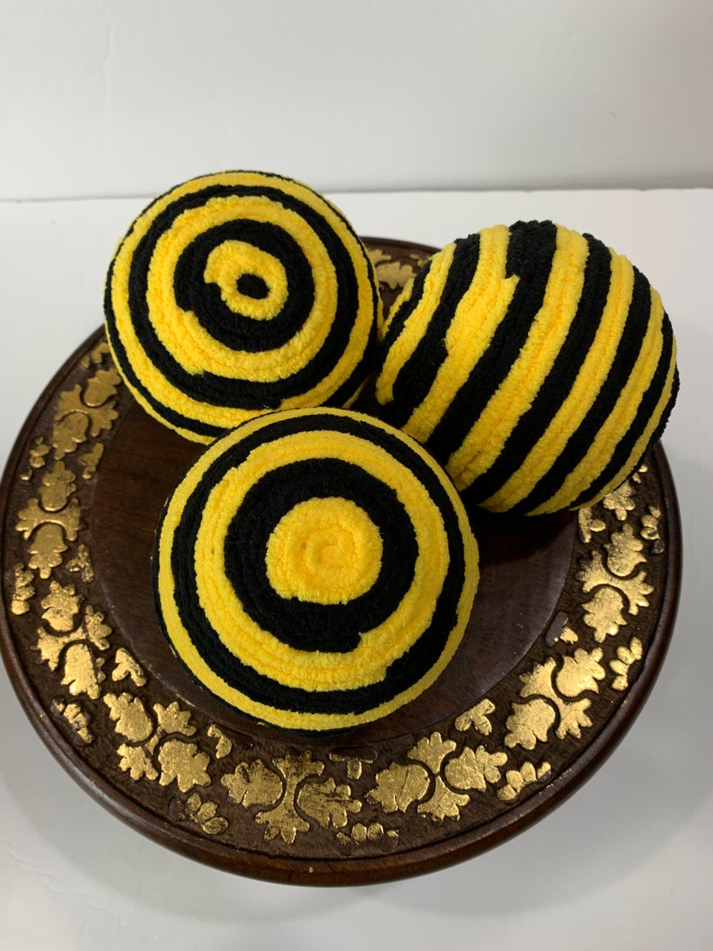 Black and Yellow Bee Home Decor Wreath Attachment Dough Bowl Fillers BumbleBee Decor Balls 4.1\u201d Decorative Yarn Ornament Tiered Tray