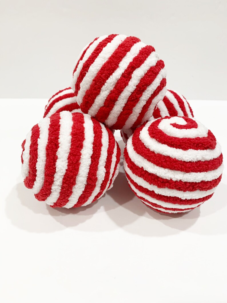 Red and White Decorative Ornament Balls Candy Cane Swirly Etsy