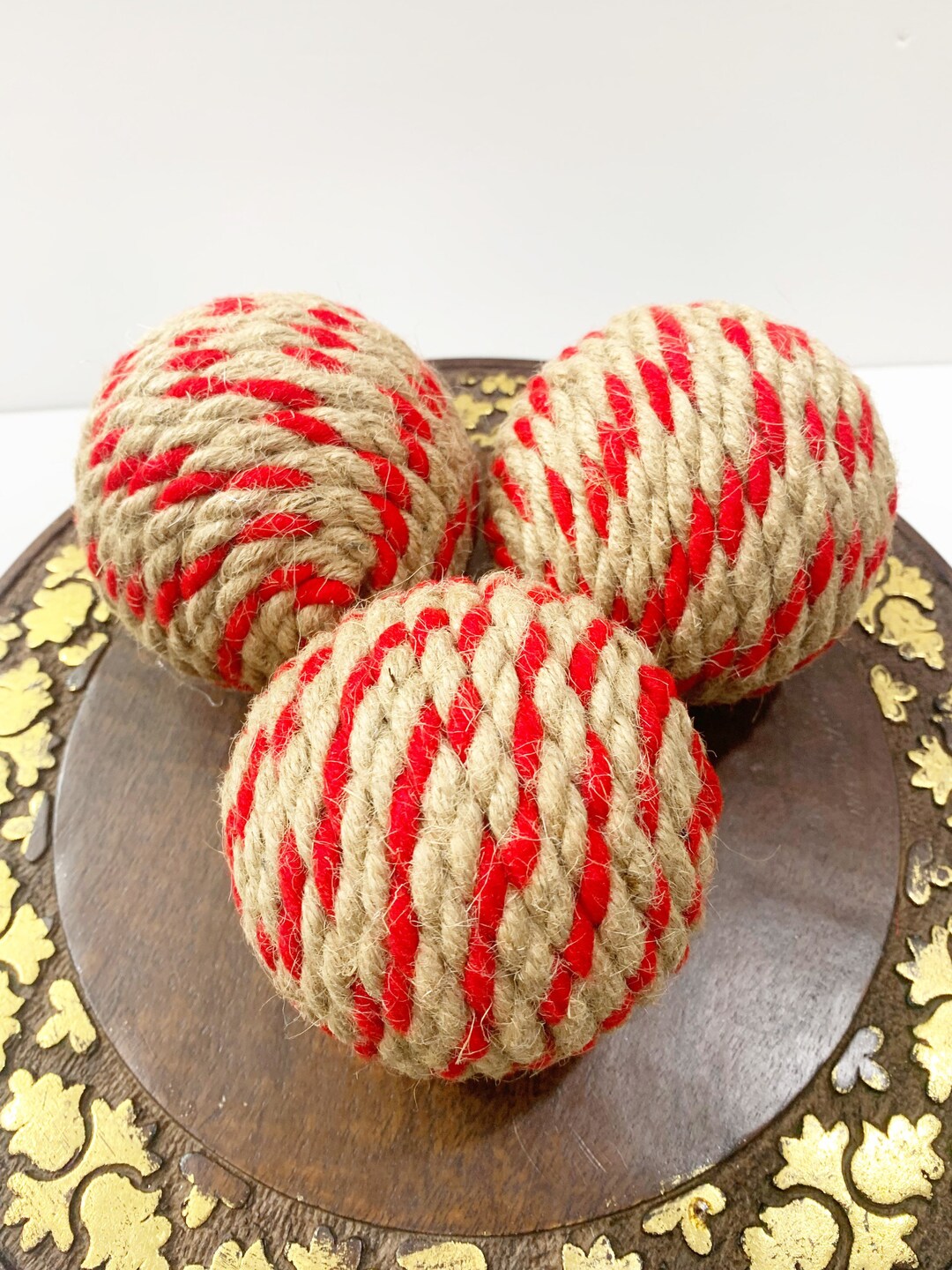 Twist Natural and Red Nautical Decorative Rope Ornament Balls Etsy
