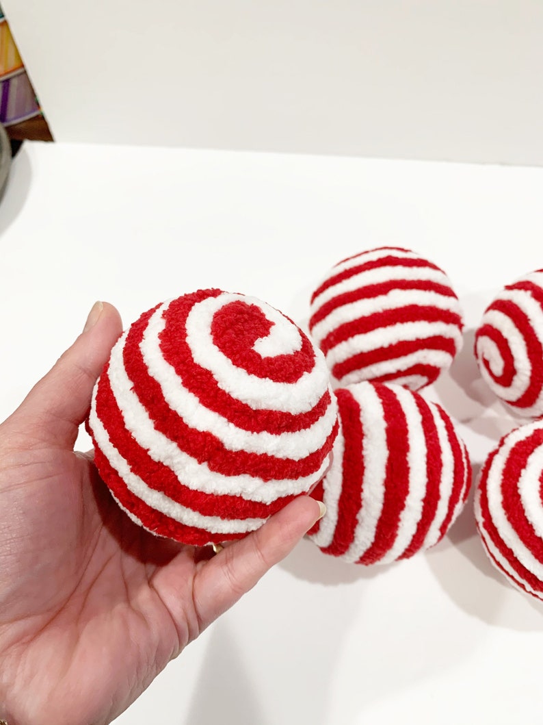 Red and White Decorative Ornament Balls Candy Cane Swirly Etsy