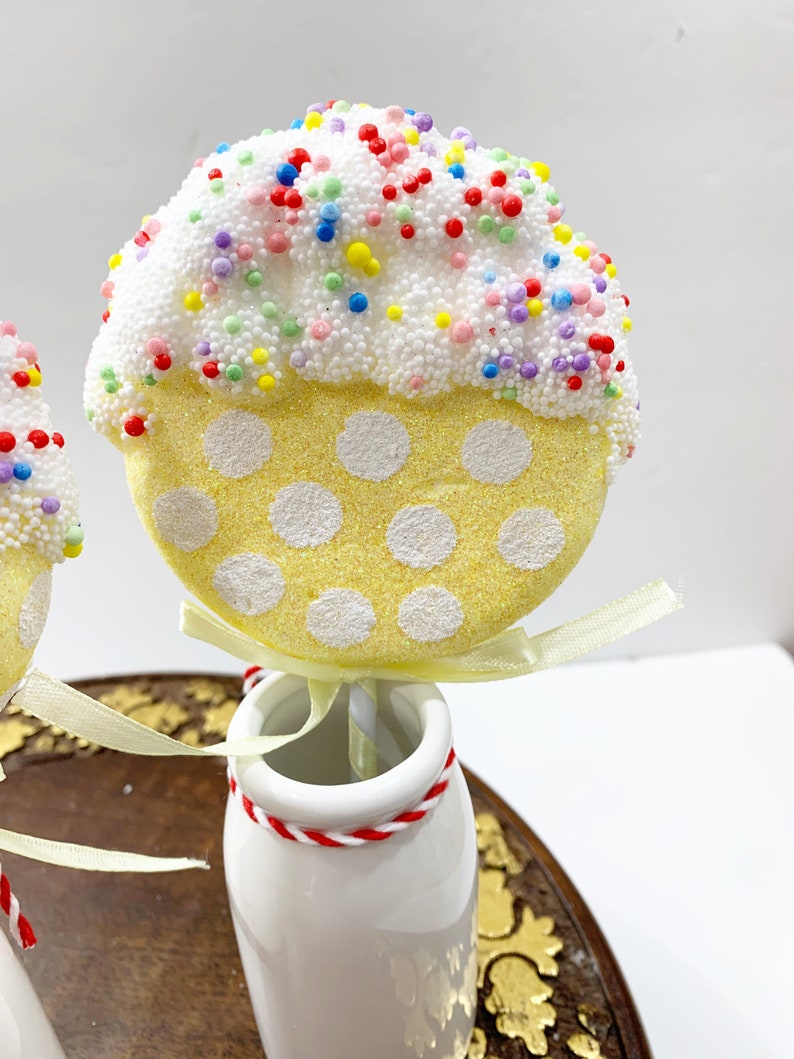 Foam Lollipop Set: Yellow Polka Dot Candy Decor - Etsy