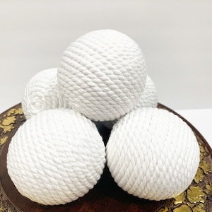 White Nautical Decorative Rope Ornament Balls, Wreath Attachment, Dough Bowl Filler, Tiered Tray Decor, Vase Fillers, Orbs