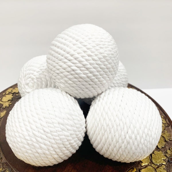 White Nautical Decorative Rope Ornament Balls, Wreath Attachment, Dough Bowl Filler, Tiered Tray Decor, Vase Fillers, Orbs