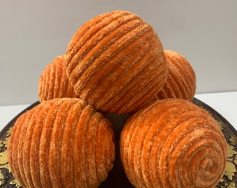 Copper/Orange Velvet Balls, Decorative Yarn Ornament Balls, Wreath Attachment, Dough Bowl Filler, Tiered Tray Decor, Lantern Filler