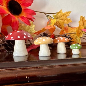 Set of 4 Mini Mushroom Toadstools, Fall Autumn Shelf Decor, Cottagecore Fairycore Mushroom Themed Gift, Cute Mushrooms Decoration