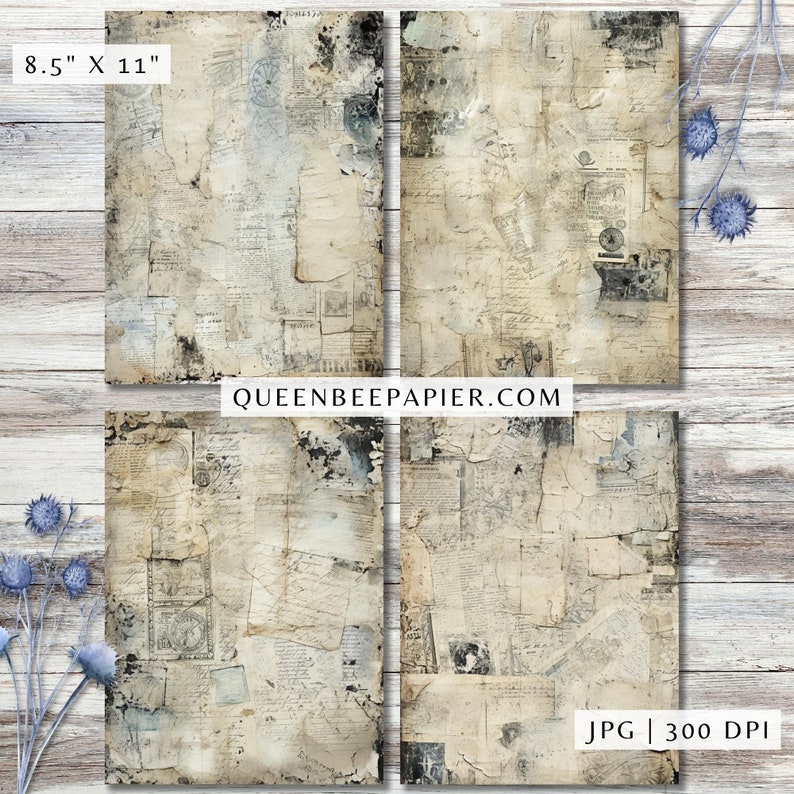 Torn Paper Scraps Digital Paper, Vintage Ripped Old Aged Mixed Media ...