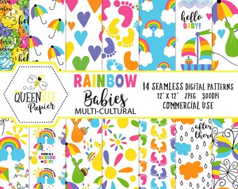Baby Digital Paper, Rainbow Baby Digital Patterns, Seamless Digital Paper, Baby Shower Digital Paper, Baby Scrapbook Paper, COMMERCIAL USE