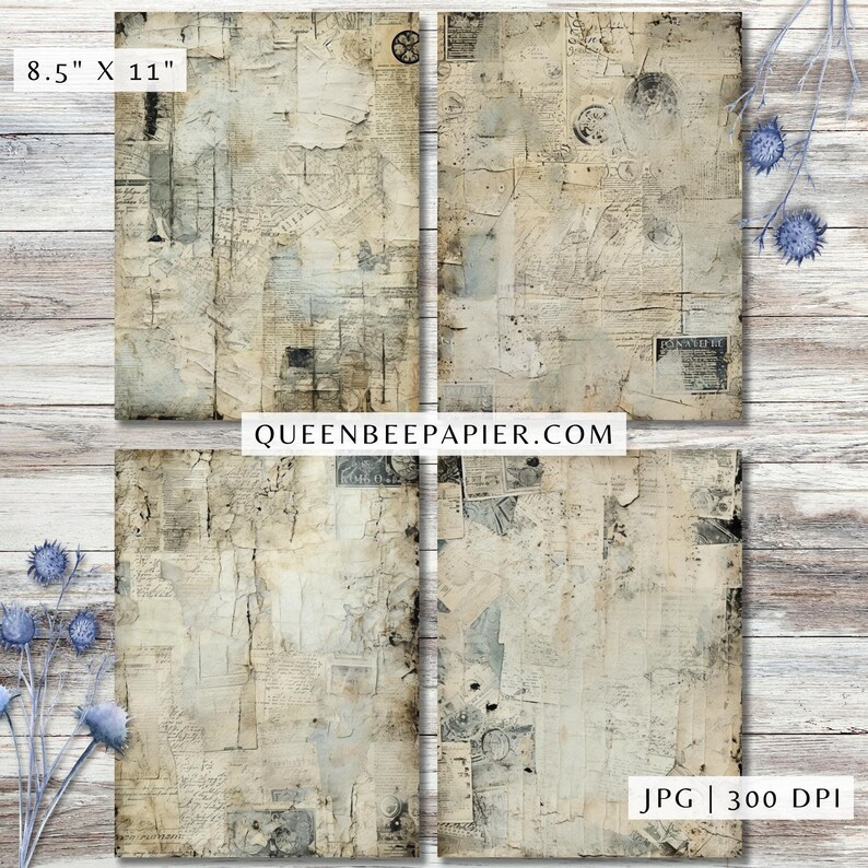 Torn Paper Scraps Digital Paper, Vintage Ripped Old Aged Mixed Media ...