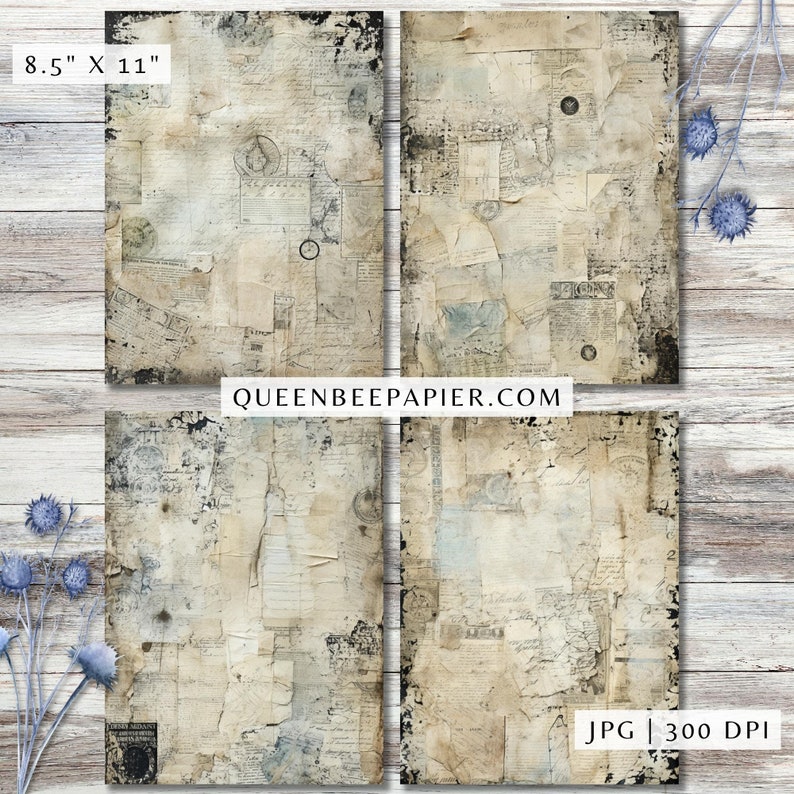Torn Paper Scraps Digital Paper, Vintage Ripped Old Aged Mixed Media ...