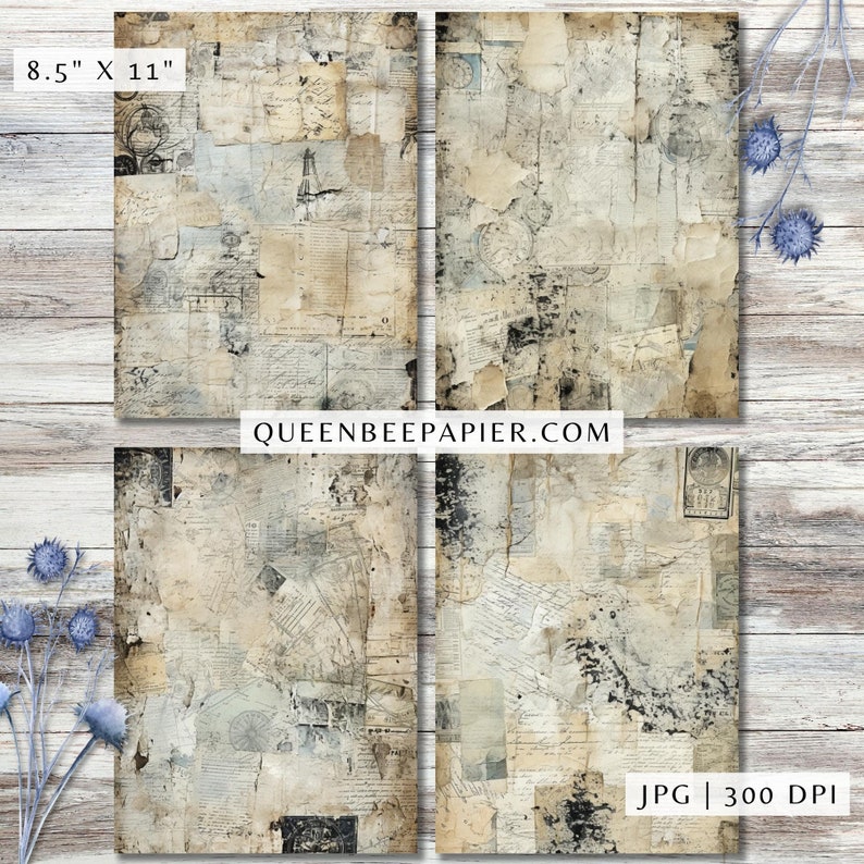 Torn Paper Scraps Digital Paper, Vintage Ripped Old Aged Mixed Media ...