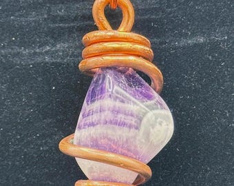 Chevron Amethyst | Copper Cage | Tumbled Crystal Necklace