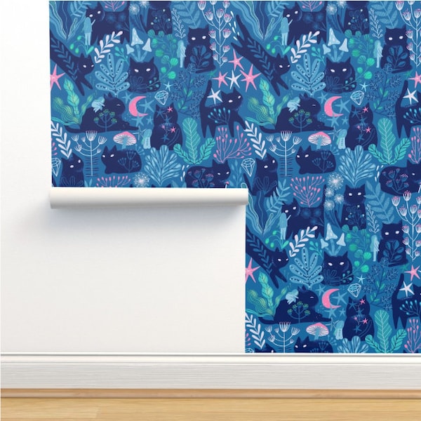 Cat Wallpaper | Meowgical Friends | Peel and Stick | Removable Woven Wallpaper | Backdrop | Renter Friendly Wallpaper | Animal Wallpaper