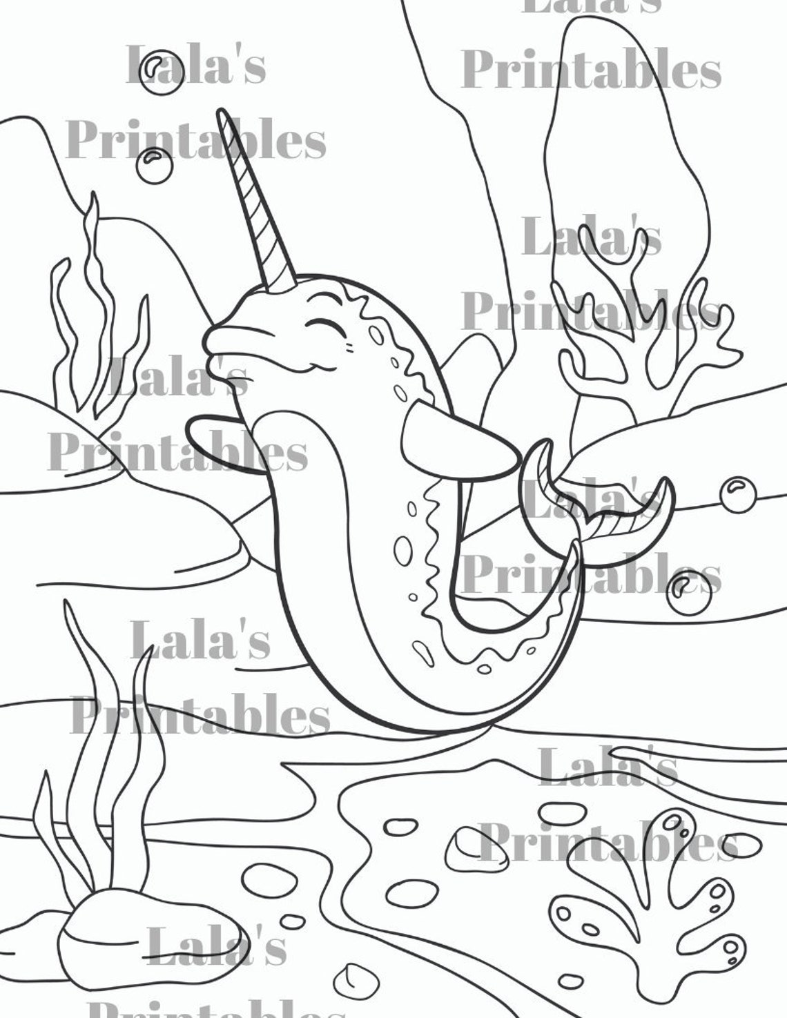 five narwhal coloring pages set printable digital download