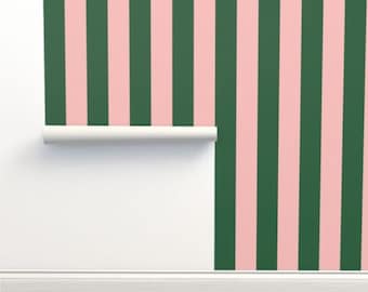 Peel-and-Stick-behang met brede groene en roze streep | Verwijderbare wandbekleding