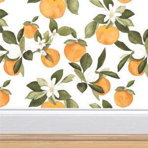 Fondo de pantalla de flor de naranja / Peel and Stick / Fondo de pantalla tejido extraíble / Telón de fondo / Fondo de pantalla amigable para inquilinos / Fondo de pantalla de cítricos / Naturaleza