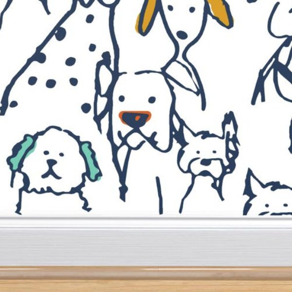 Hund Wallpaper | Color Pop Doodle Hund | Schälen und Aufkleben | Abnehmbare gewebte Tapete | Hintergrund | Renter freundlich Wallpaper | Tier Wallpaper