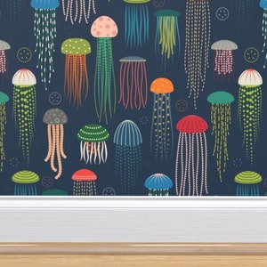 Jellyfish Wallpaper | Just Jellies | Peel and Stick | Removable Woven Wallpaper | Backdrop | Renter Friendly Wallpaper | Nautical Wallpaper
